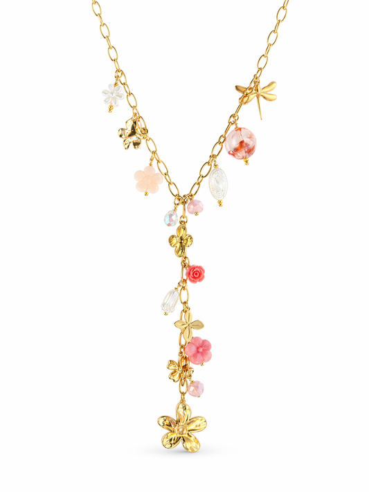 Golden Bloom Charm Y Kette in Vers. Farben