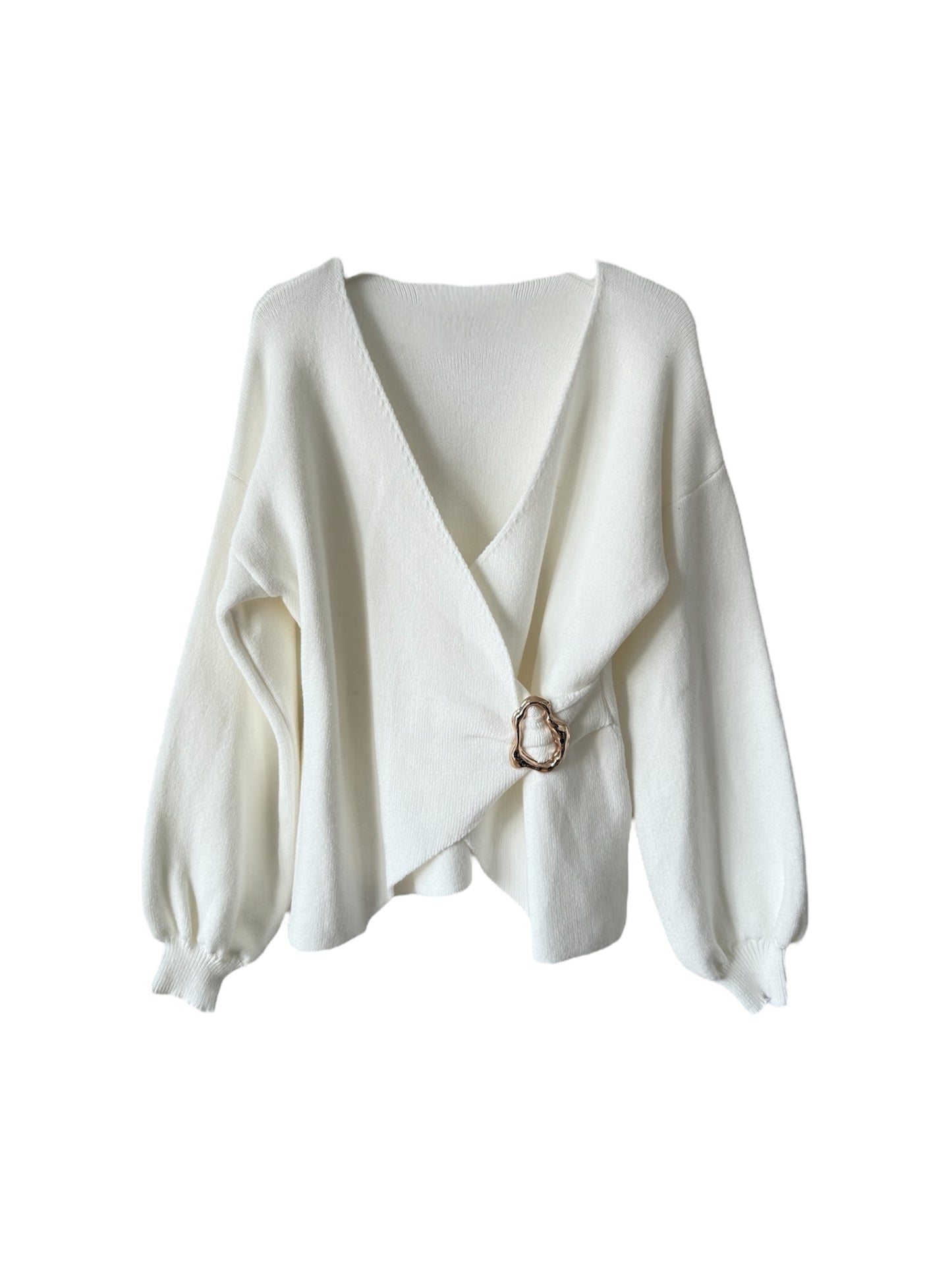 Eleganter Wickelpullover mit Zierschnalle