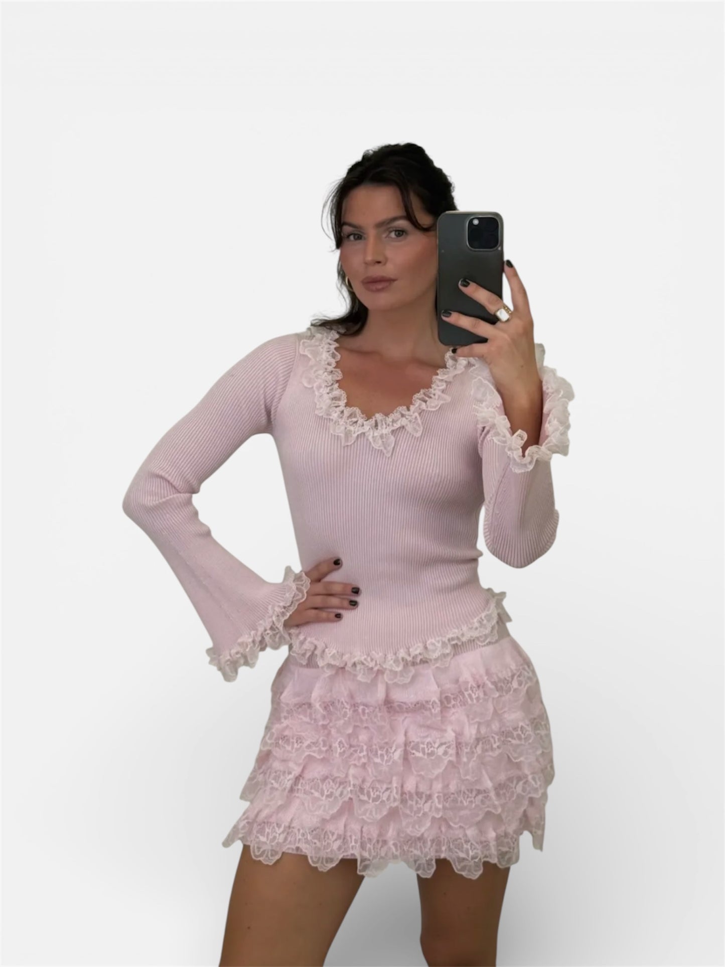 „Alva“ Langarm Top mit Rüschen