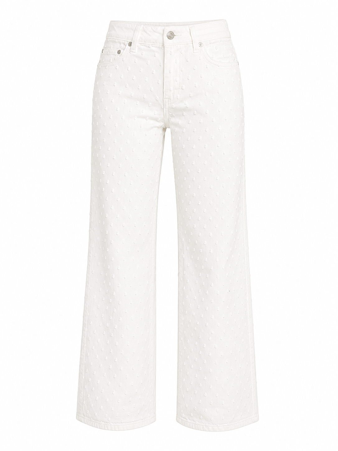 Weiße Wide Leg Jeans mit Dot Details