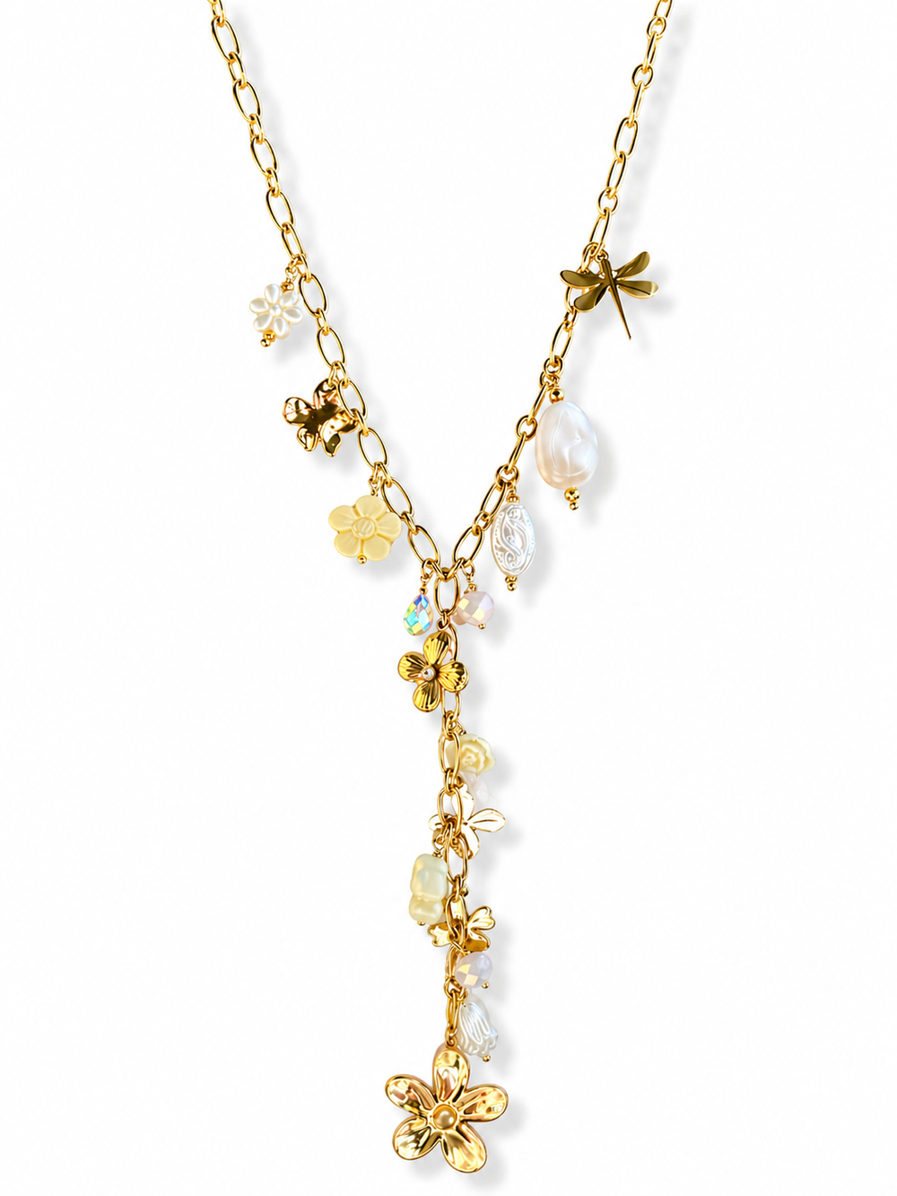 Golden Bloom Charm Y Kette in Vers. Farben