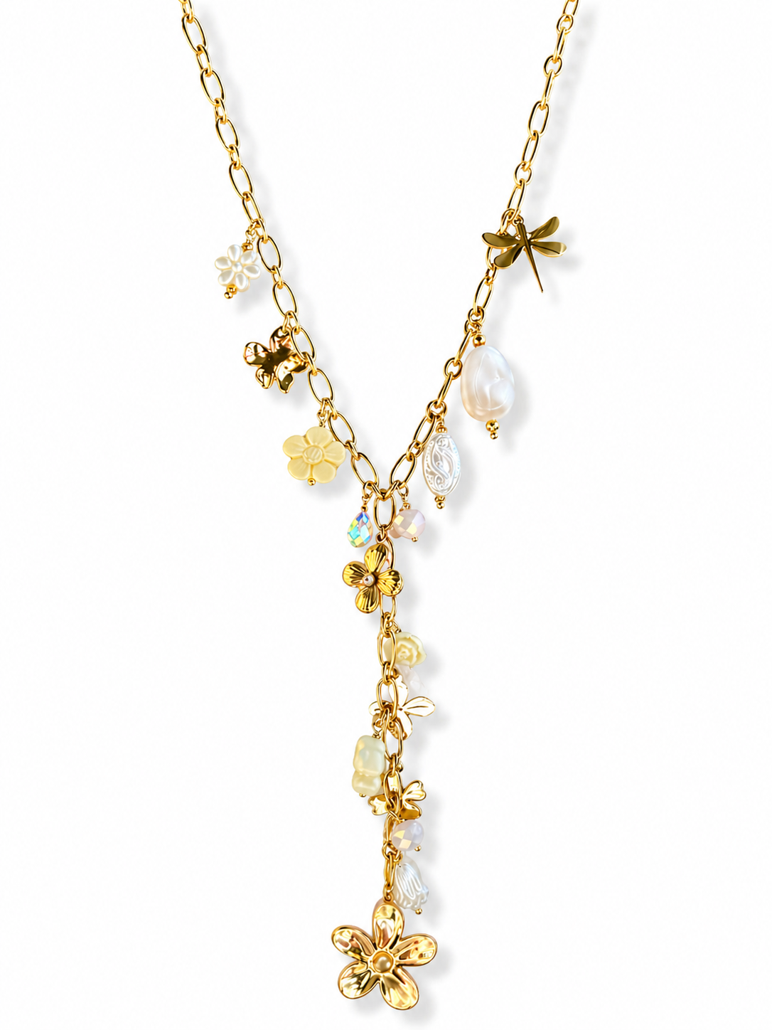 Golden Bloom Charm Y Kette in Vers. Farben