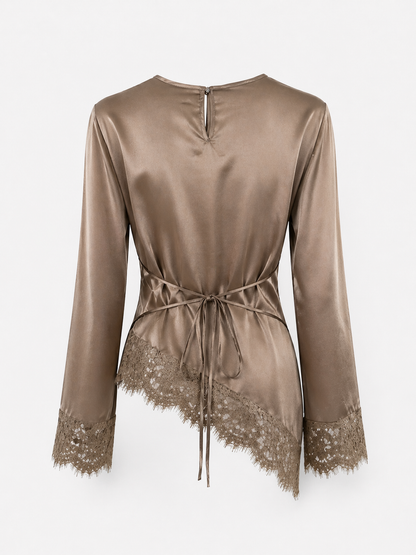 Satinbluse mit Spitze Caterina