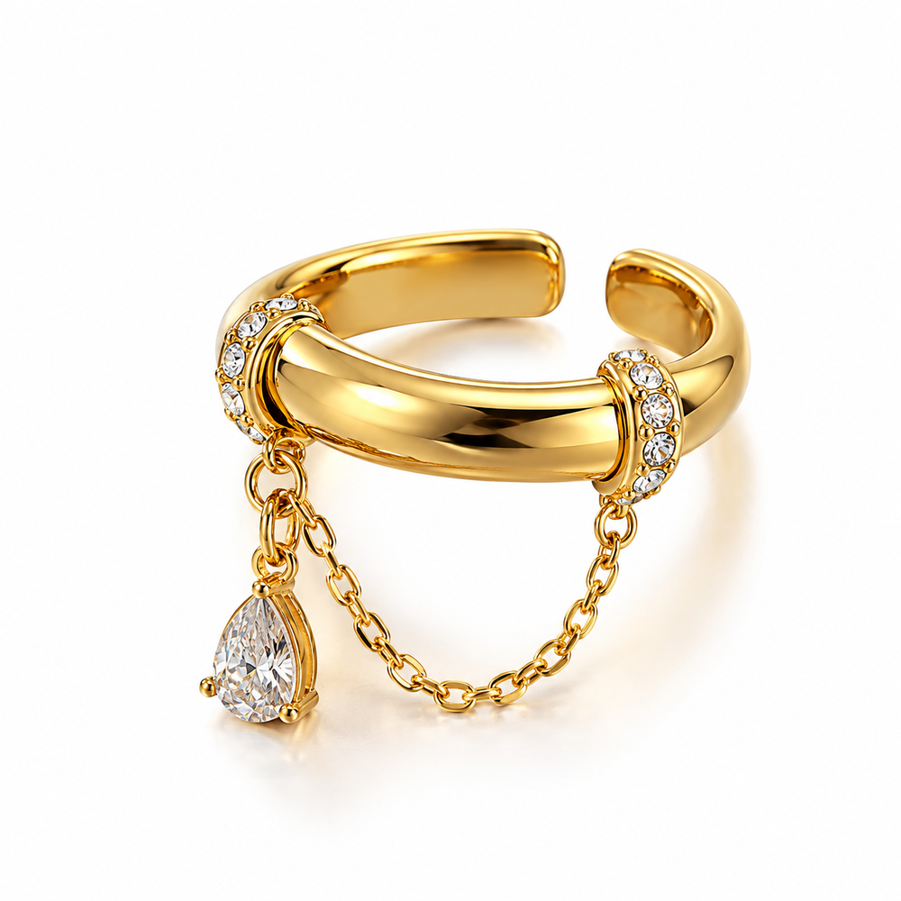 Funkelnder Statement Ring mit Tropfenanhänger