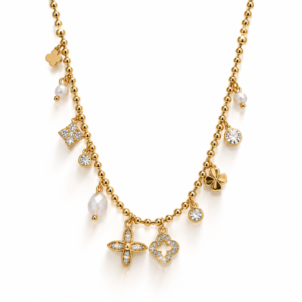 Goldene Edelstahl Kette mit Blumenanhängern