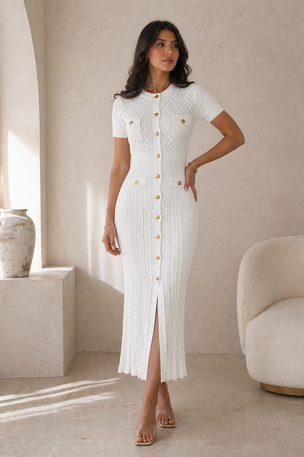 Strickkleid Elena mit goldenen Knöpfen