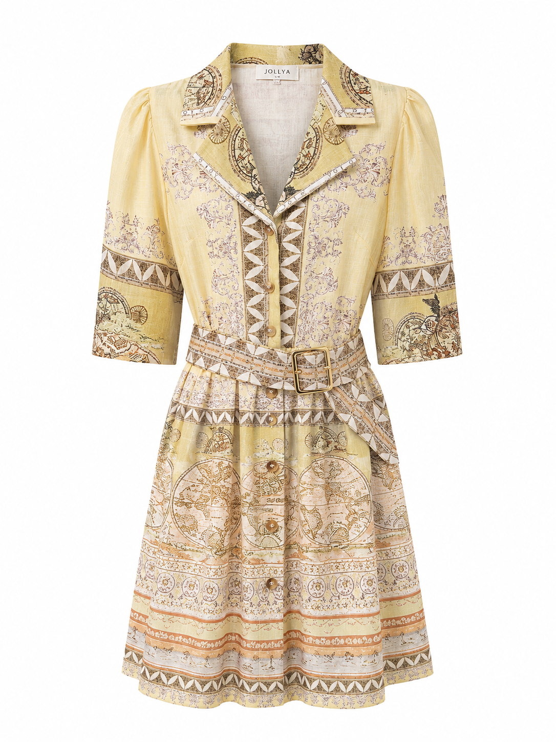 Vintage Print Kleid mit Gürtel