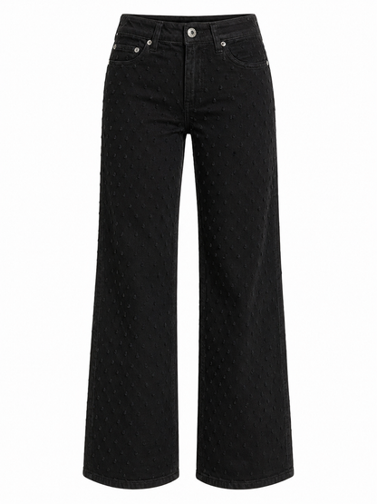 Schwarze Wide Leg Jeans mit Dot Details