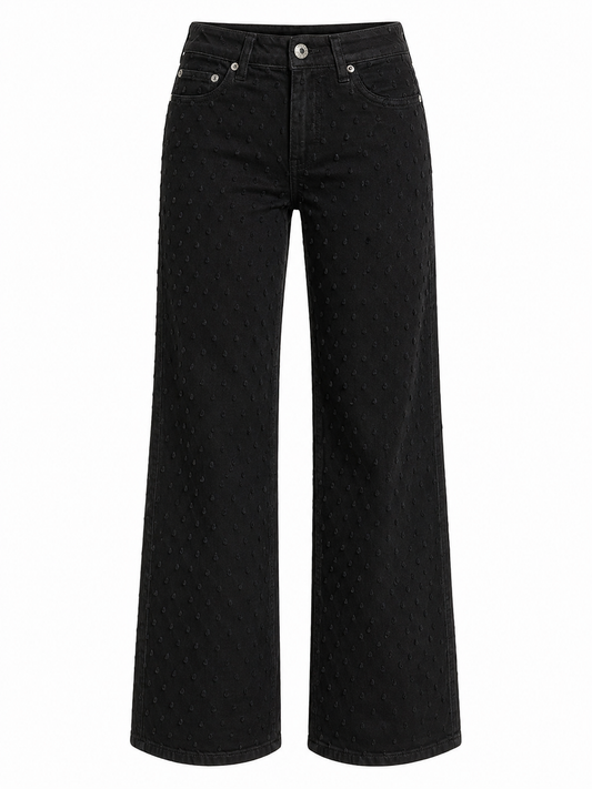Schwarze Wide Leg Jeans mit Dot Details