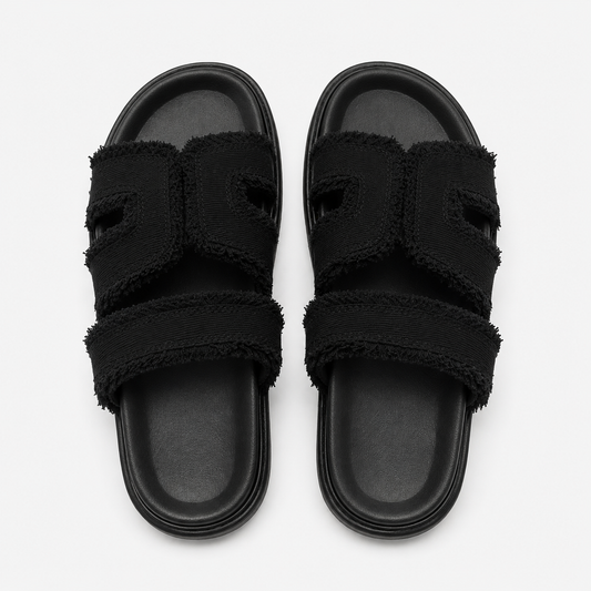 Schwarze Sandalen mit Stoffriemen