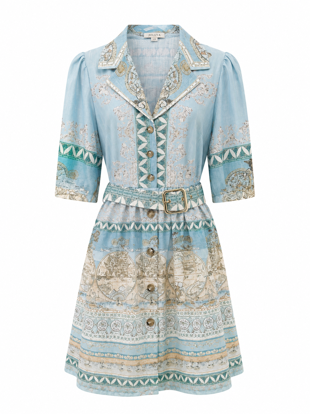 Vintage Print Kleid mit Gürtel