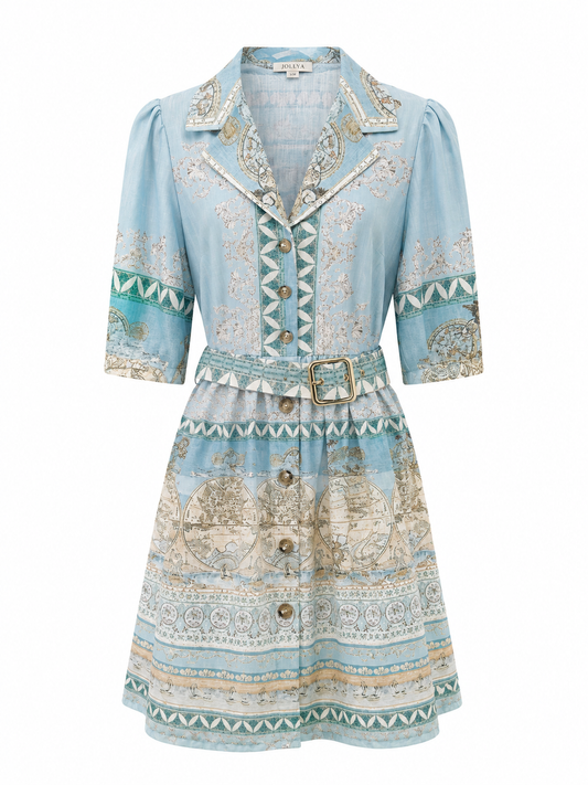 Vintage Print Kleid mit Gürtel