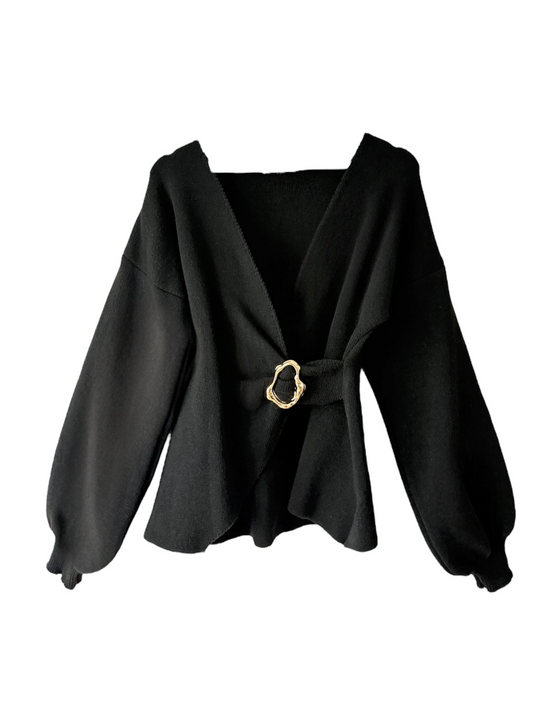Eleganter Wickelpullover mit Zierschnalle