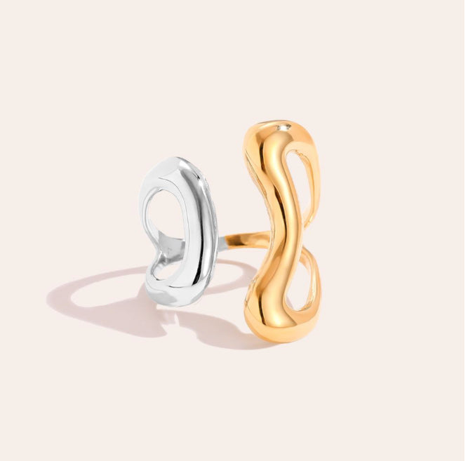 „Wave Line“ – Moderner Open-Ring in Gold/Silber