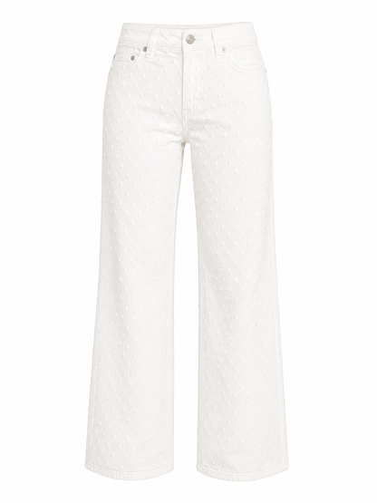 Weiße Wide Leg Jeans mit Dot Details