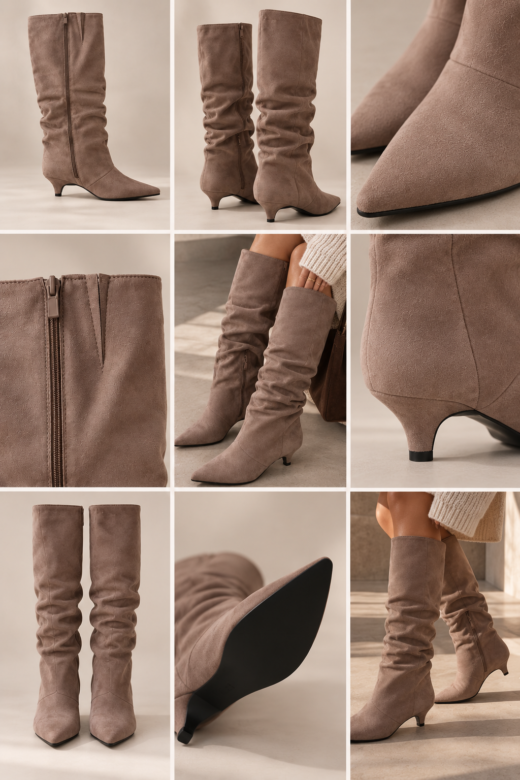 Slouch Boots mit Raffung in Taupe