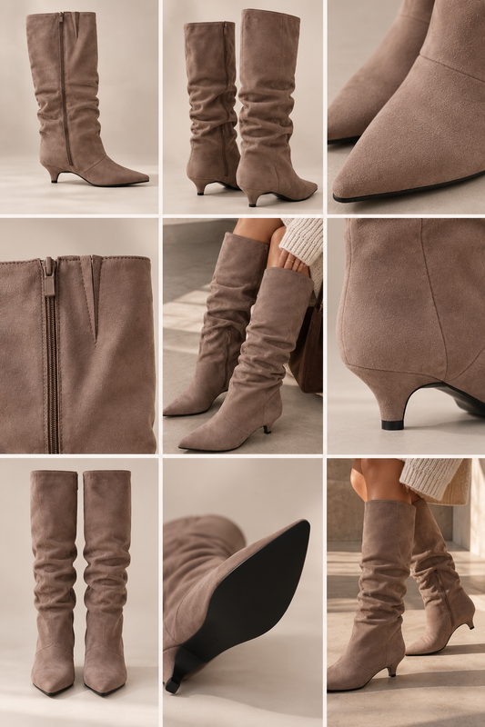 Slouch Boots mit Raffung in Taupe
