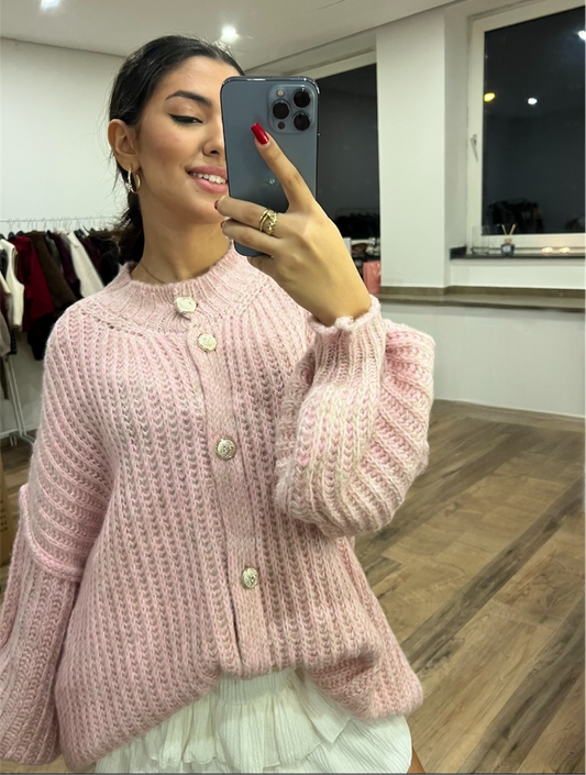 Oversize Strick-Cardigan mit Zierknöpfen