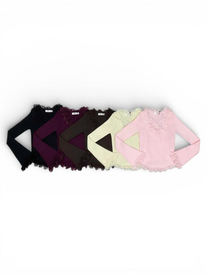 „Alva“ Langarm Top mit Rüschen