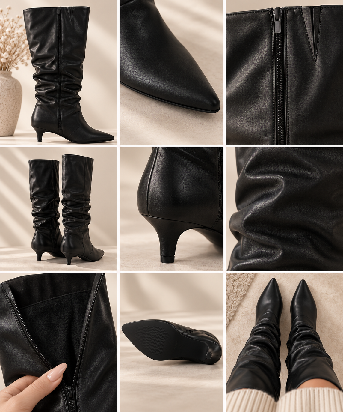 Slouch Boots mit Raffung in Schwarz