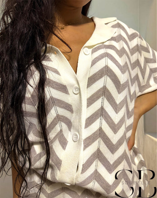 Zigzag Soft Knit Cardigan – Cream Taupe