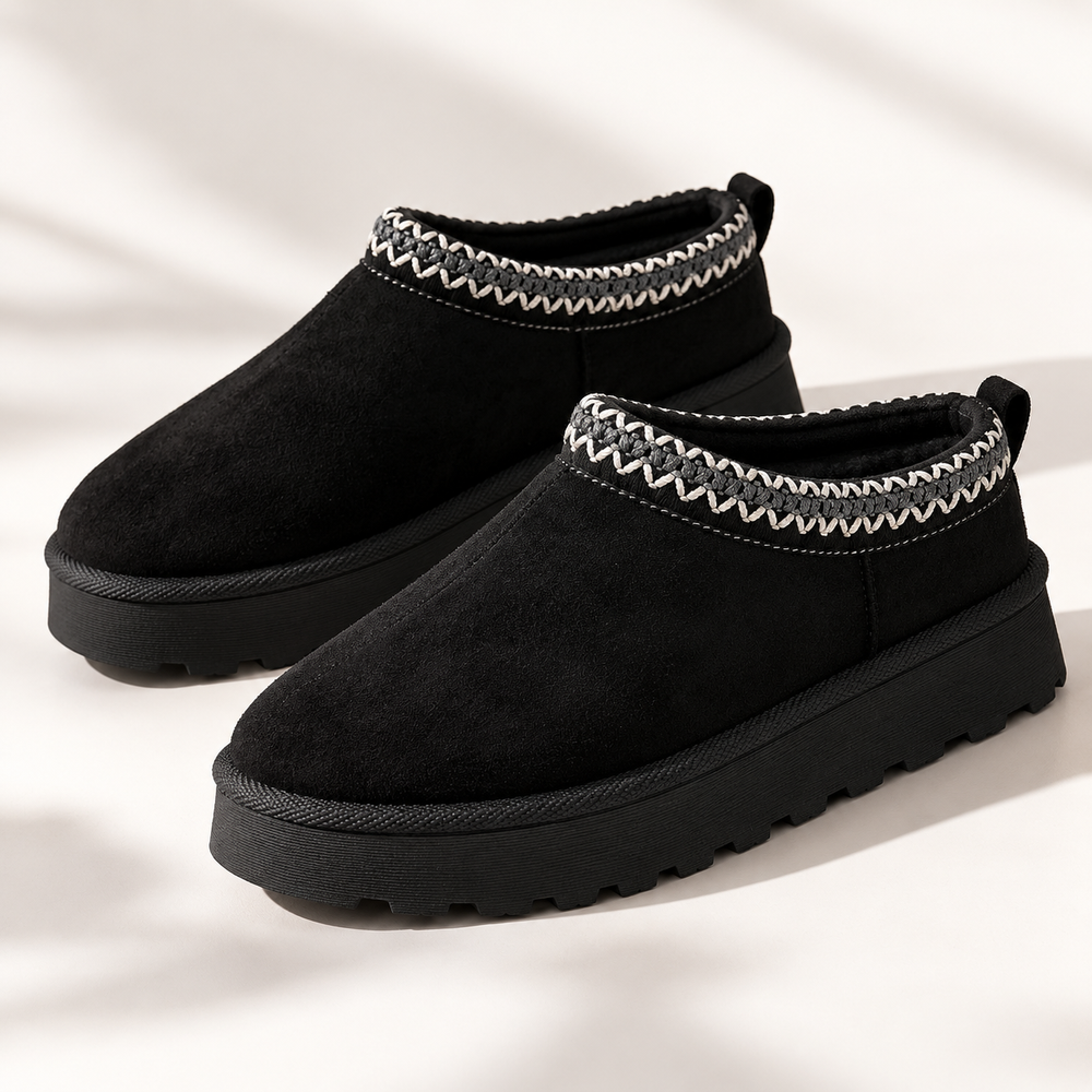 Gefütterte Plateau Slipper - Schwarz