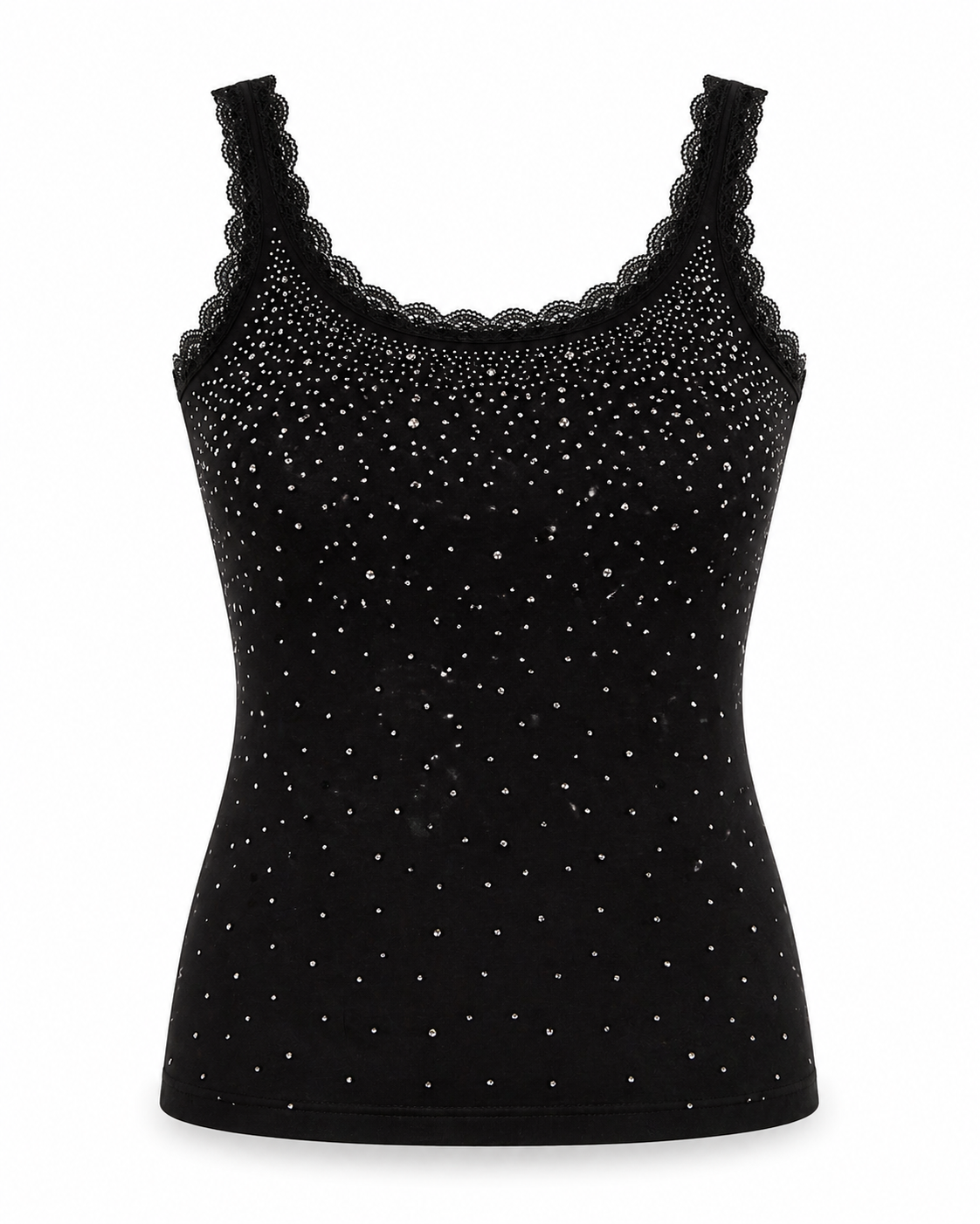 Elegantes Strass Top Selam – Schwarzes Glitzer Top mit Spitze