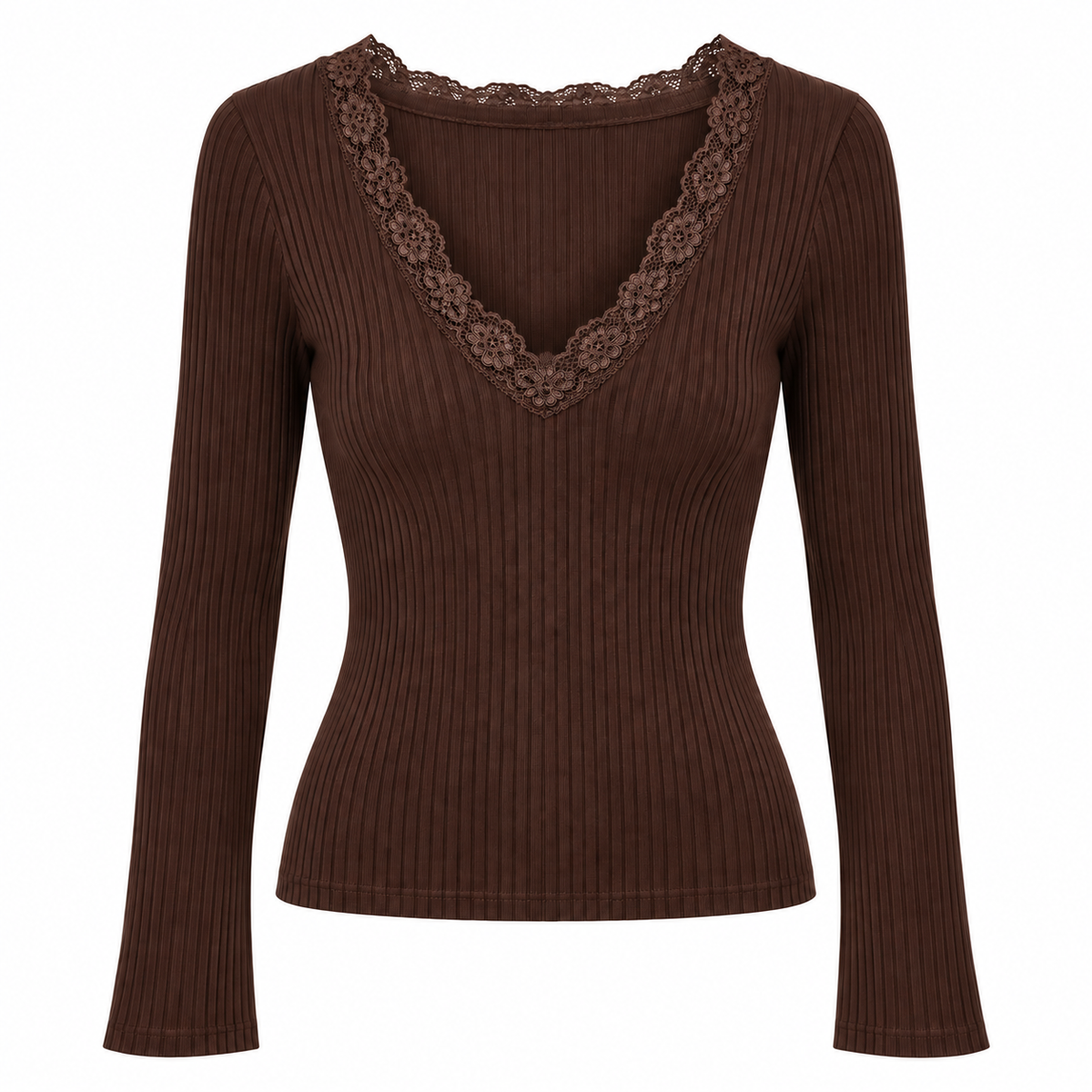 Ripp Longsleeve mit Spitze