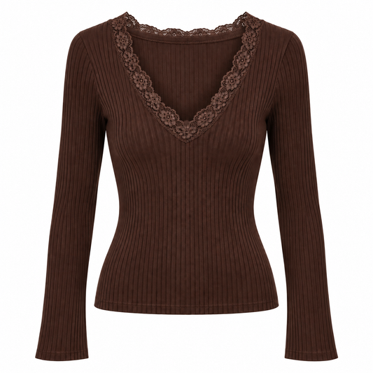 Ripp Longsleeve mit Spitze