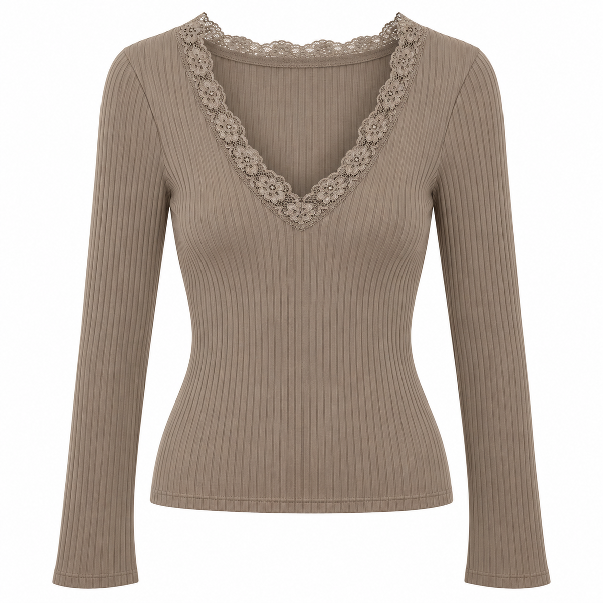 Ripp Longsleeve mit Spitze