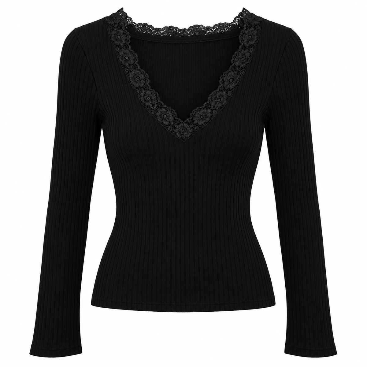 Ripp Longsleeve mit Spitze