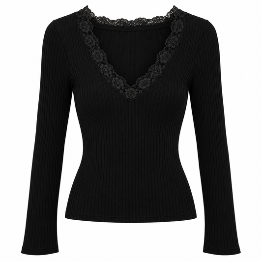 Ripp Longsleeve mit Spitze