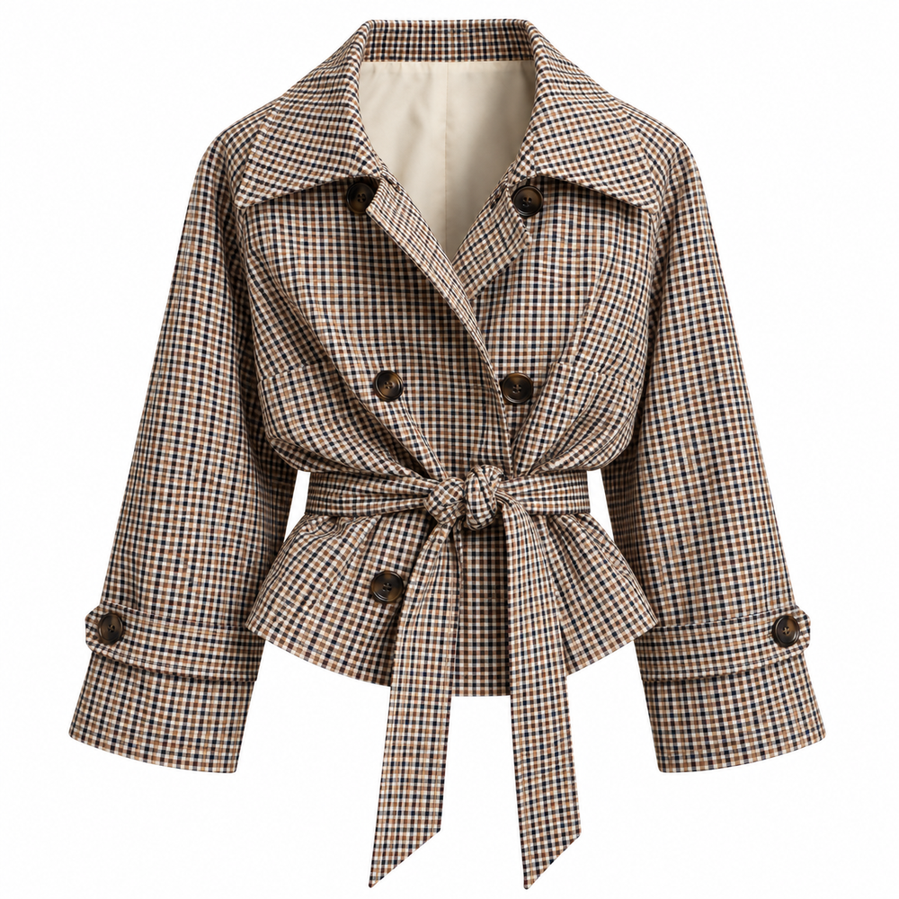 Karierter Trenchcoat mit Bindegürtel