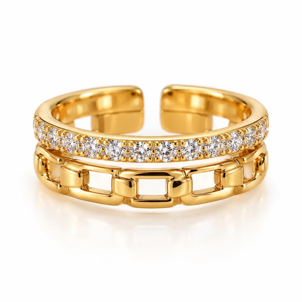 Goldener Edelstahl Ring mit Schmucksteinen