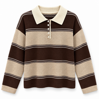 Polo-Strickpullover mit Streifen in Beige/Schoko