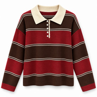 Polo-Strickpullover mit Streifen in Bordeaux/Schoko