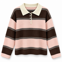 Polo-Strickpullover mit Streifen in Rosa/Schoko