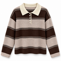 Polo-Strickpullover mit Streifen in Taupe/Schoko